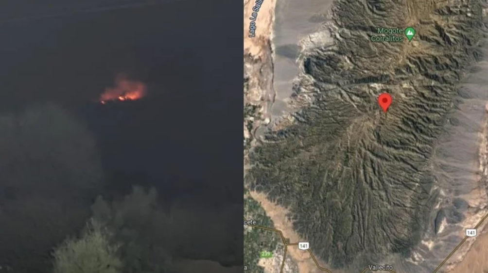Un incendio de grandes magnitudes se inició en el cerro Pie de Palo