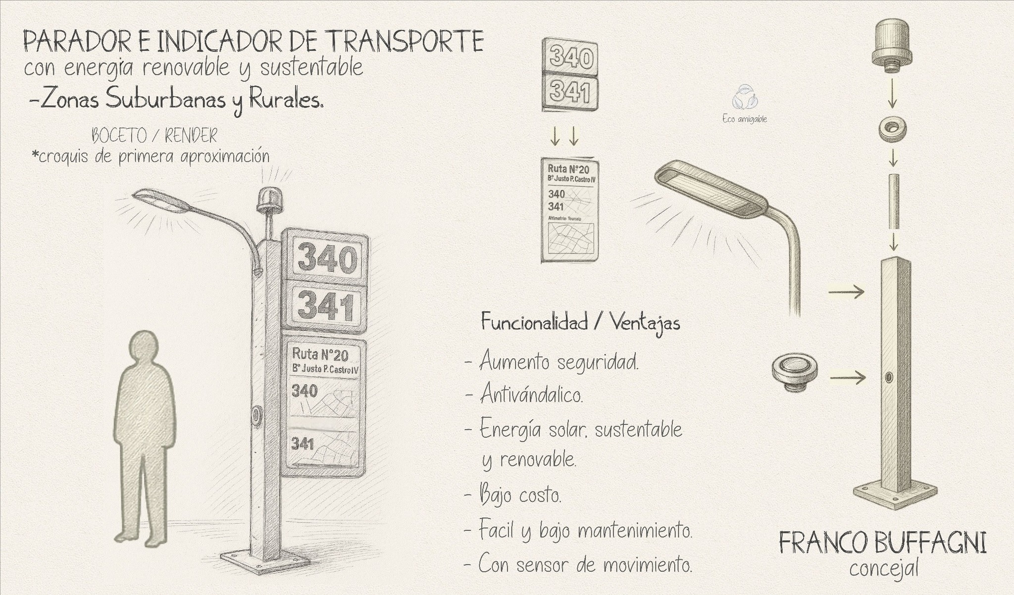 Caucete: Buffagni desarrolla un proyecto de paradas de transporte en zonas alejadas
