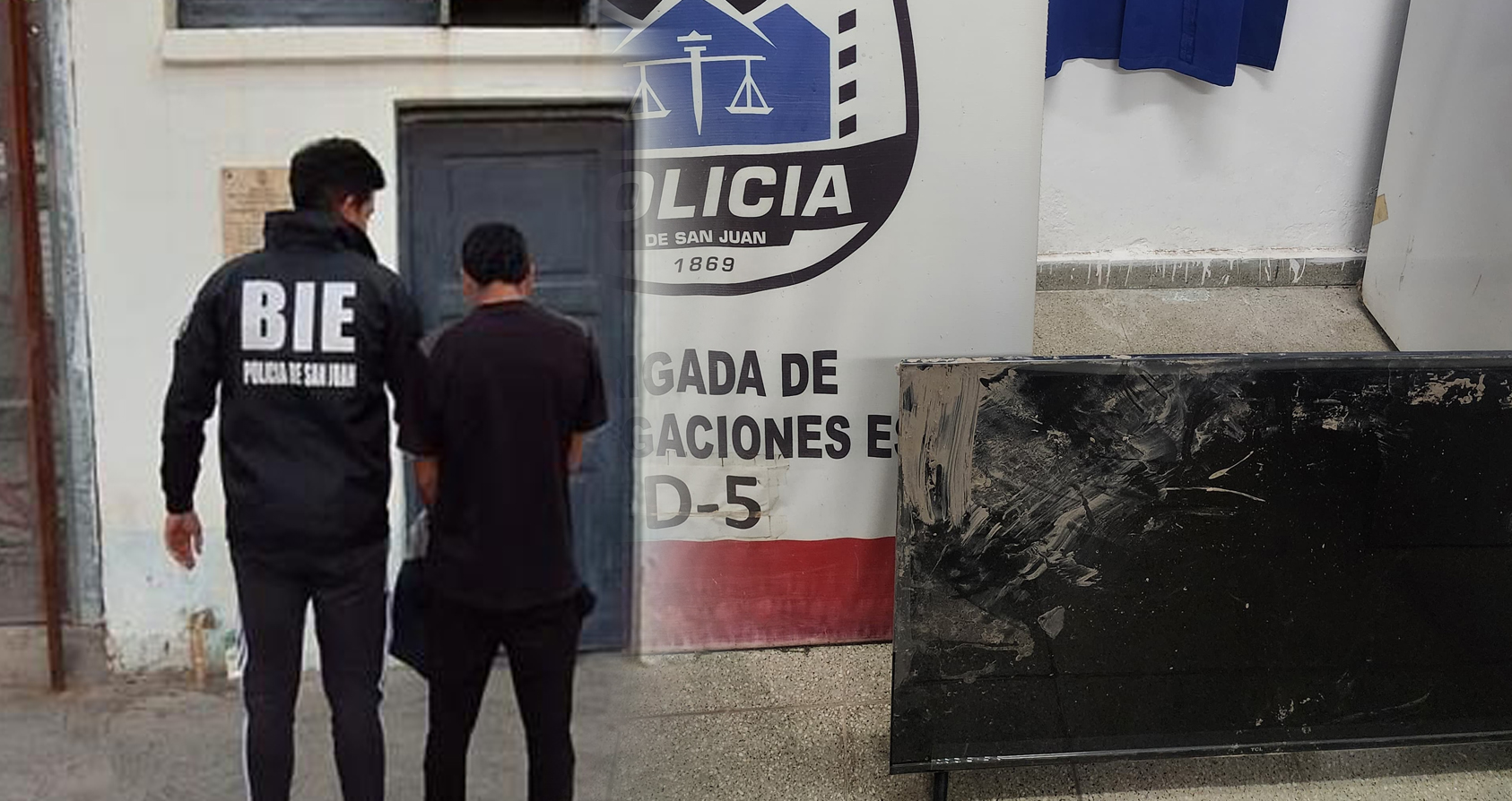 Caucete: escapaba por la calle con un televisor robado, la policía logró detenerlo