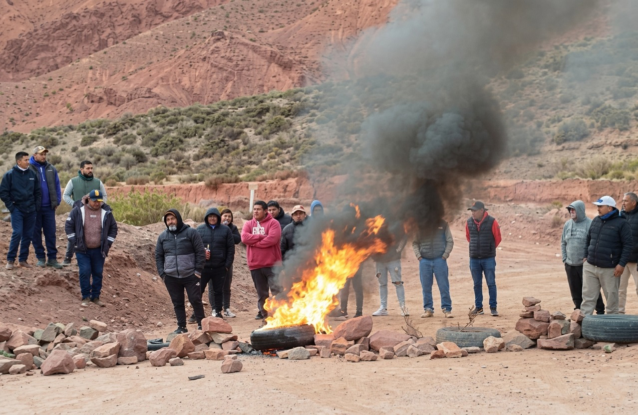 Riojanos cortan ruta pidiendo trabajo a mineras sanjuaninas