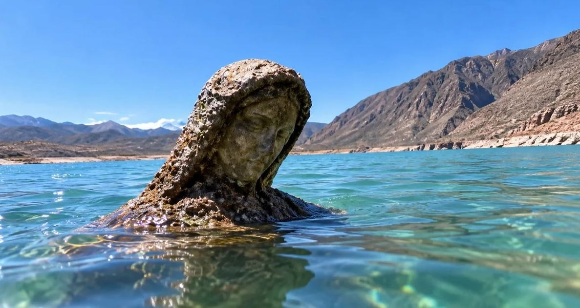 Inesperado: una imagen de la Virgen quedó al descubierto en el interior de un dique